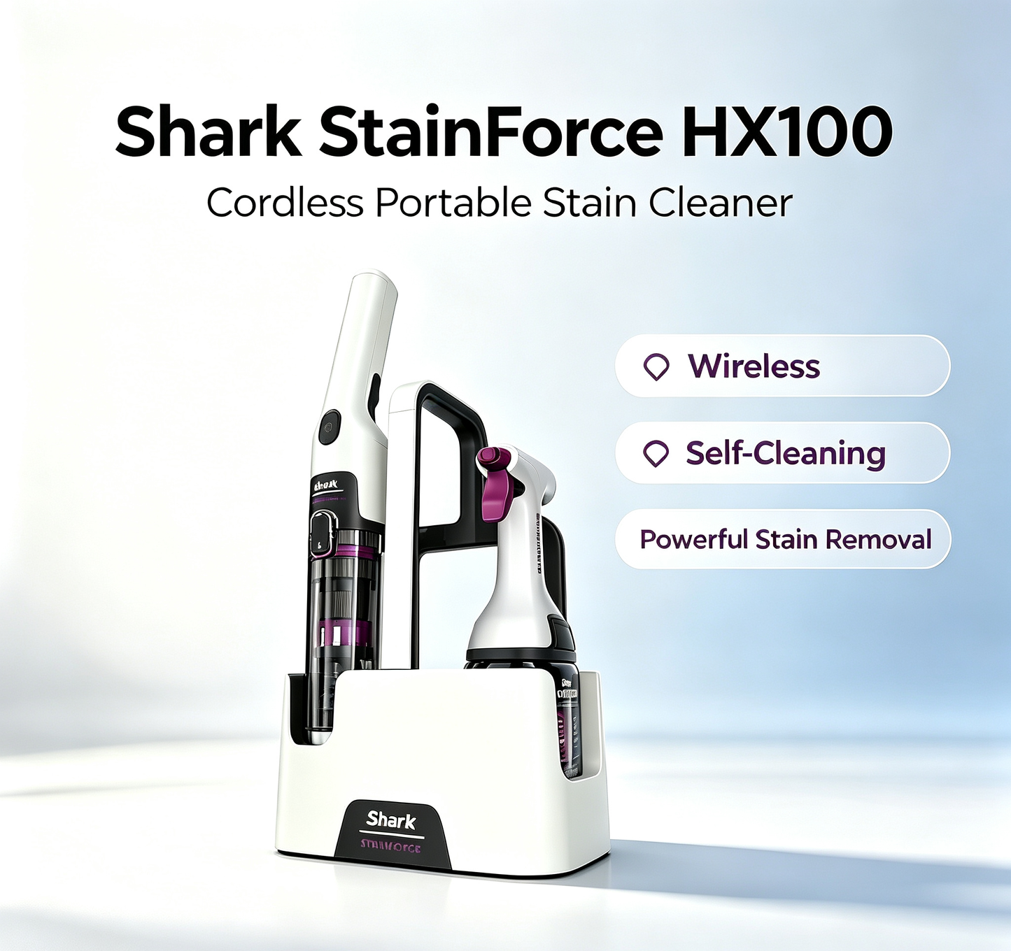 Shark StainForce Cordless Spot Cleaner, Portable Bagless Stain Remover with Self-Cleaning Function, HX100